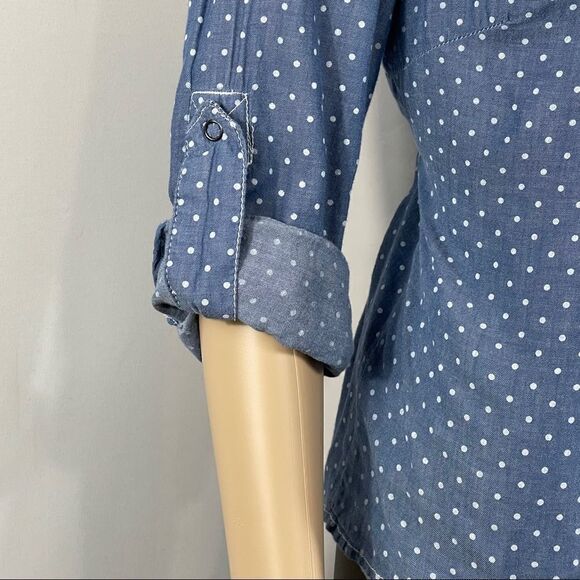 Confess Blue and White Polka Dot Button Up Shirt - Picture 8 of 15